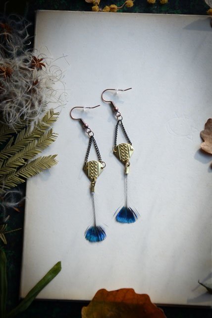 Boucles d'oreilles Plumes de crête de paon