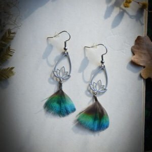 Boucles d'oreilles Lotus Plumes de paon