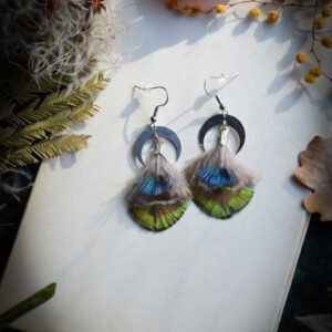 Boucles d'oreilles Plumes fines de paon