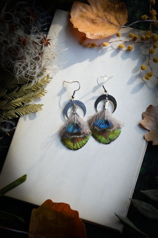 Boucles d'oreilles Plumes fines de paon