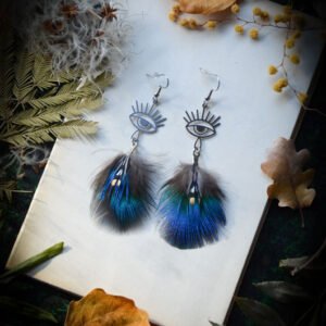 Boucles d'oreilles Plumes de Paon et Coq de Sonnerat – Image 2