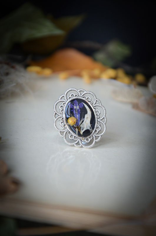 Bague Mini ossements et fleurs
