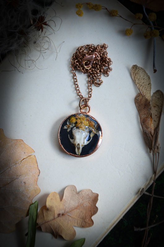 Collier Mini Crâne en résine | Placage Cuivre