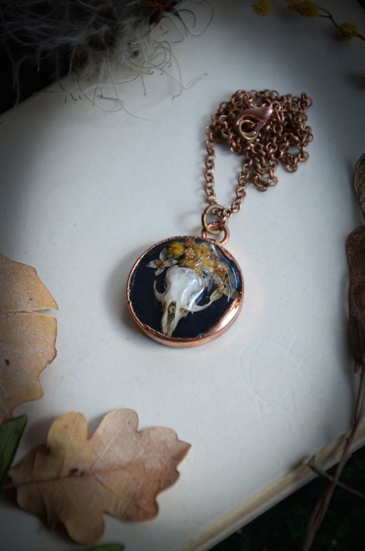 Collier Mini Crâne en résine | Placage Cuivre