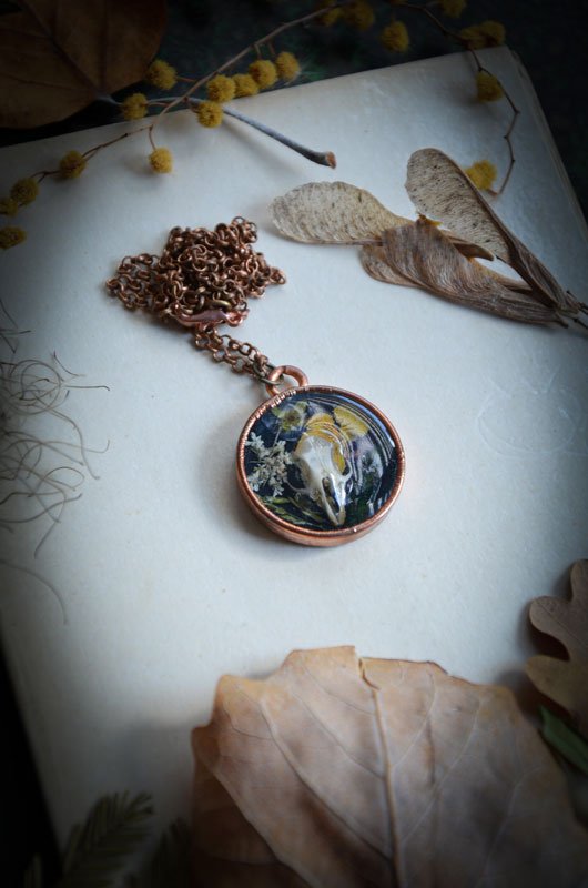 Collier Mini Crâne en résine | Placage Cuivre