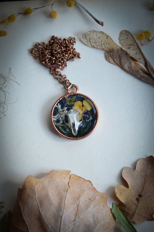 Collier Mini Crâne en résine | Placage Cuivre