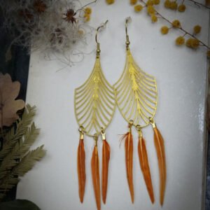 Boucles d'oreilles Plume & Laiton doré