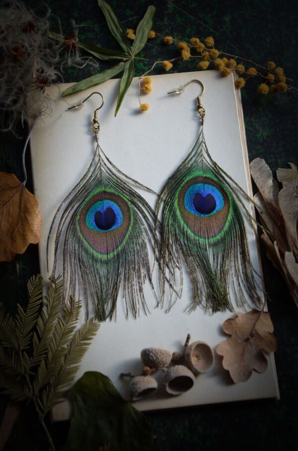 Boucles d'oreilles Plumes Oeil de Paon