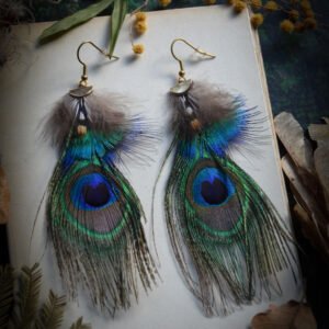 Boucles d'oreilles Plumes de Paon et coq de sonnerat – Image 2