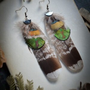 Boucles d'oreilles Plumes naturelles Paon vert