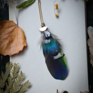 Sautoir Plumes naturelles Paon Faisan – Image 2