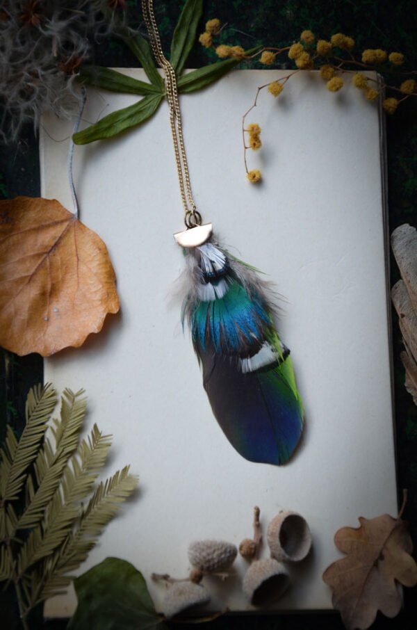 Sautoir Plumes naturelles Paon Faisan