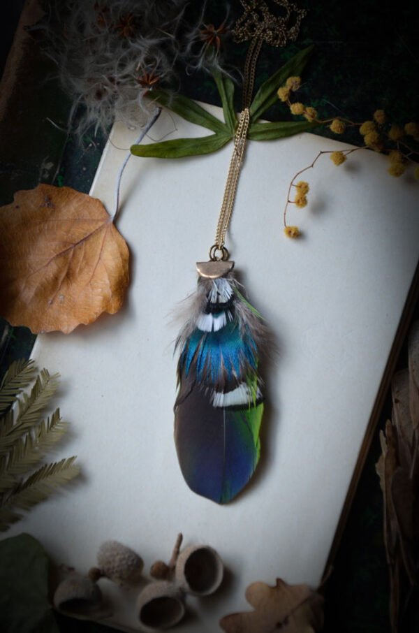 Sautoir Plumes naturelles Paon Faisan