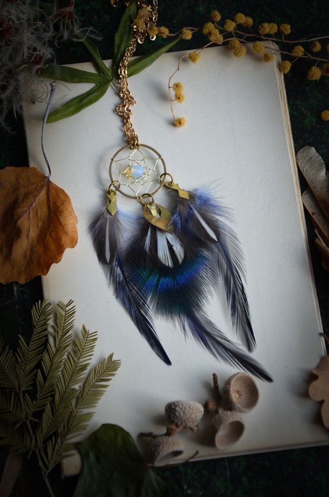 Sautoir Dreamcatcher (Attrape-rêve) Opalite et Plumes – Image 1